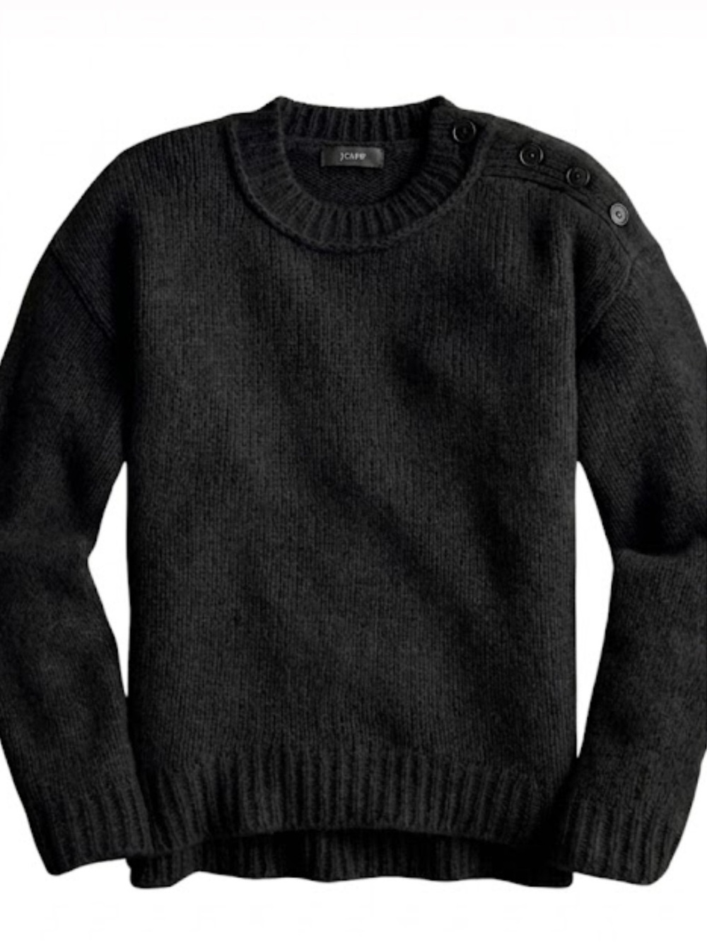 J. Crew Button-shoulder black crewneck sweater size small